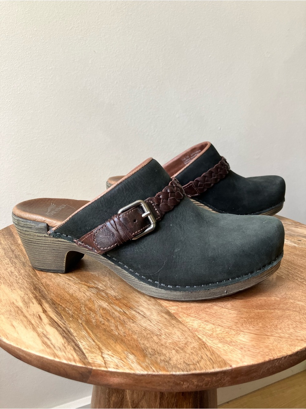 Dansko | Melanie Suede Western Braided Leather Strap Heeled Mule - Picture 2 of 8